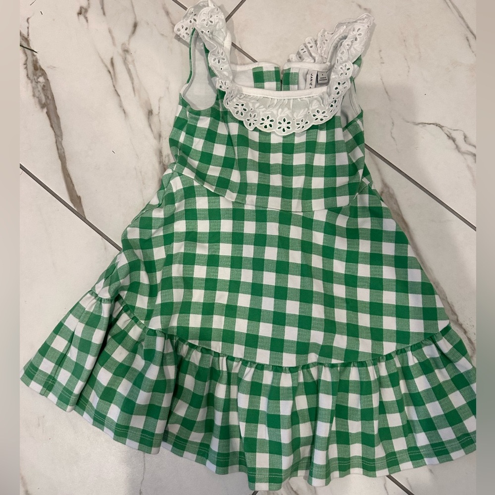Janie and Jack Green Gingham Dress with White Eyelet Trim